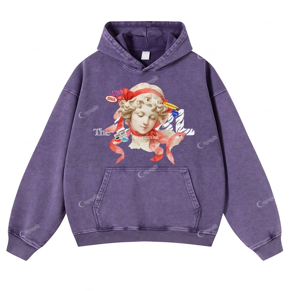 Colordate Sculpture Print Casual Washed Hoodie