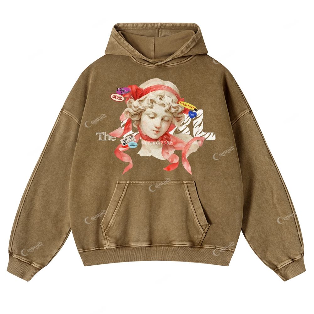 Colordate Sculpture Print Casual Washed Hoodie