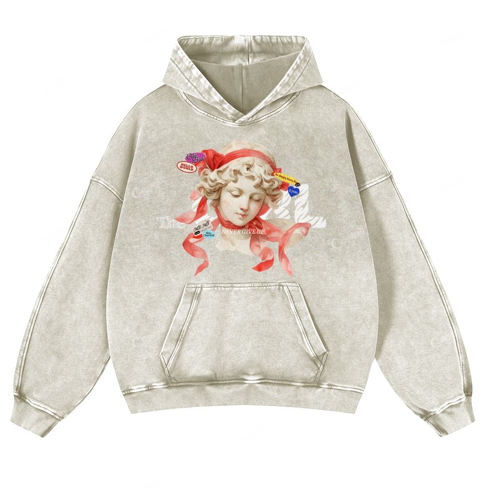 Colordate Sculpture Print Casual Washed Hoodie