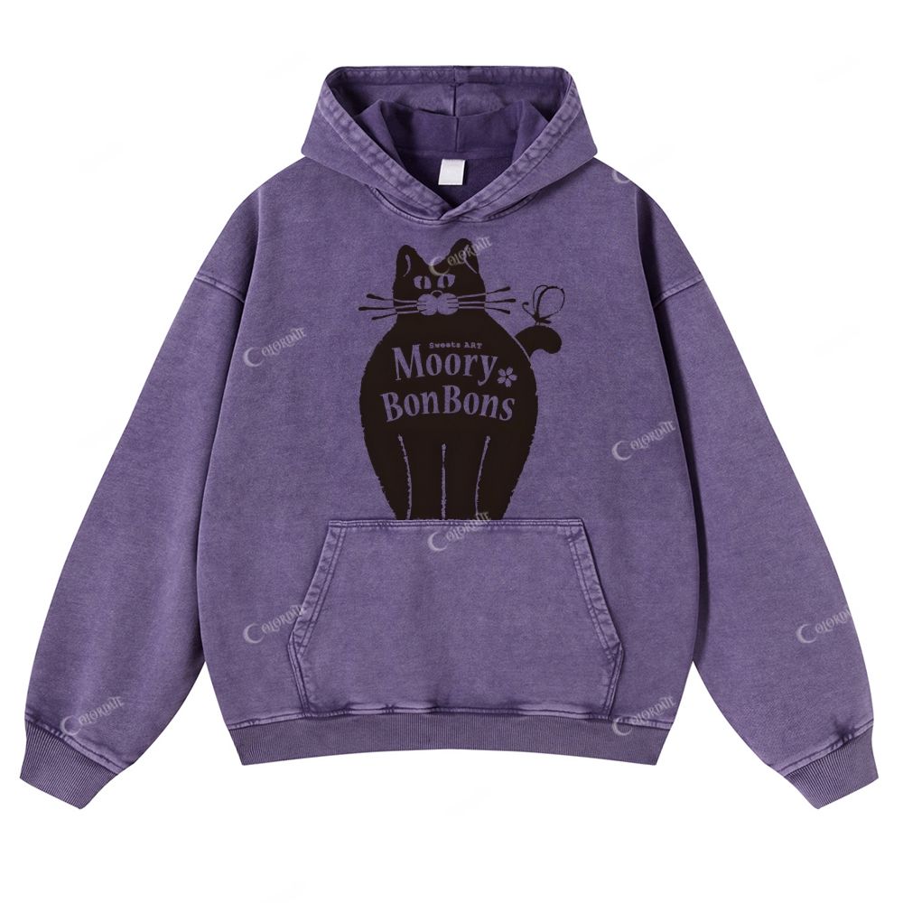 Casual  Hand Drawn Cat Washed Hoodie