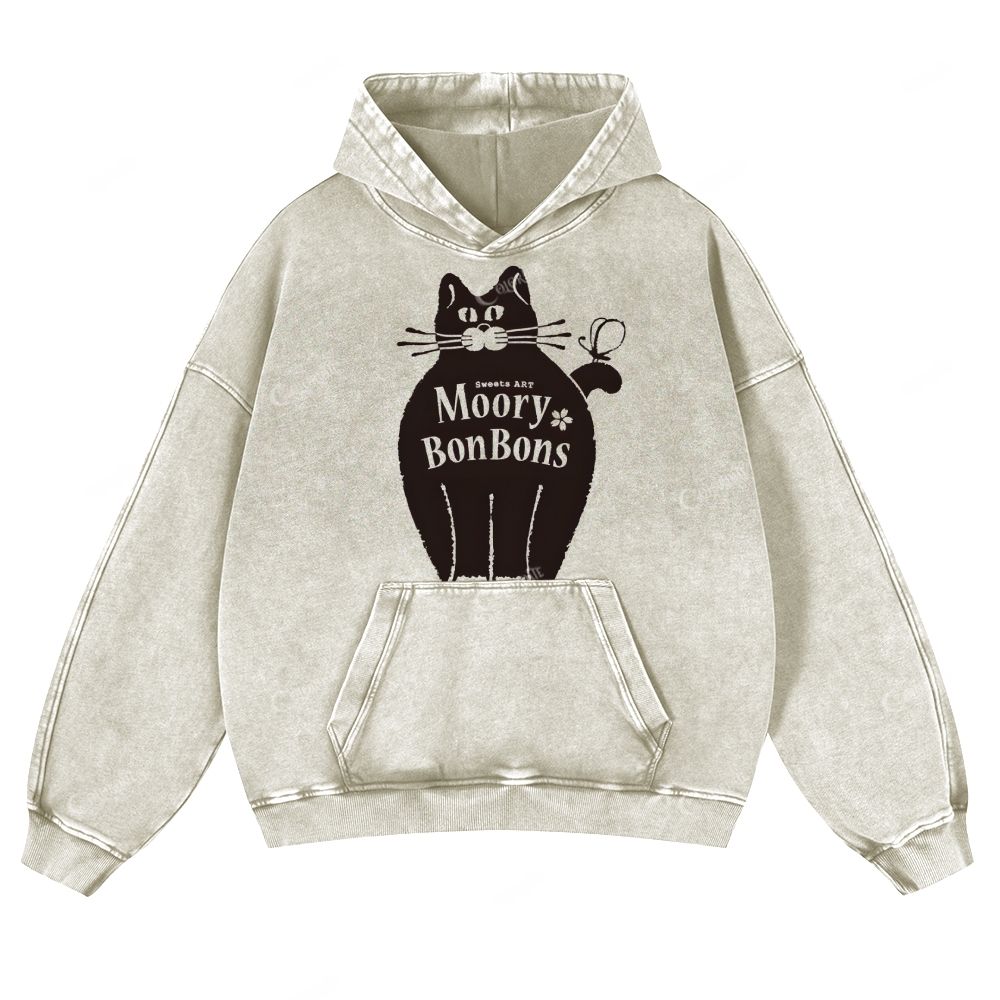Casual  Hand Drawn Cat Washed Hoodie