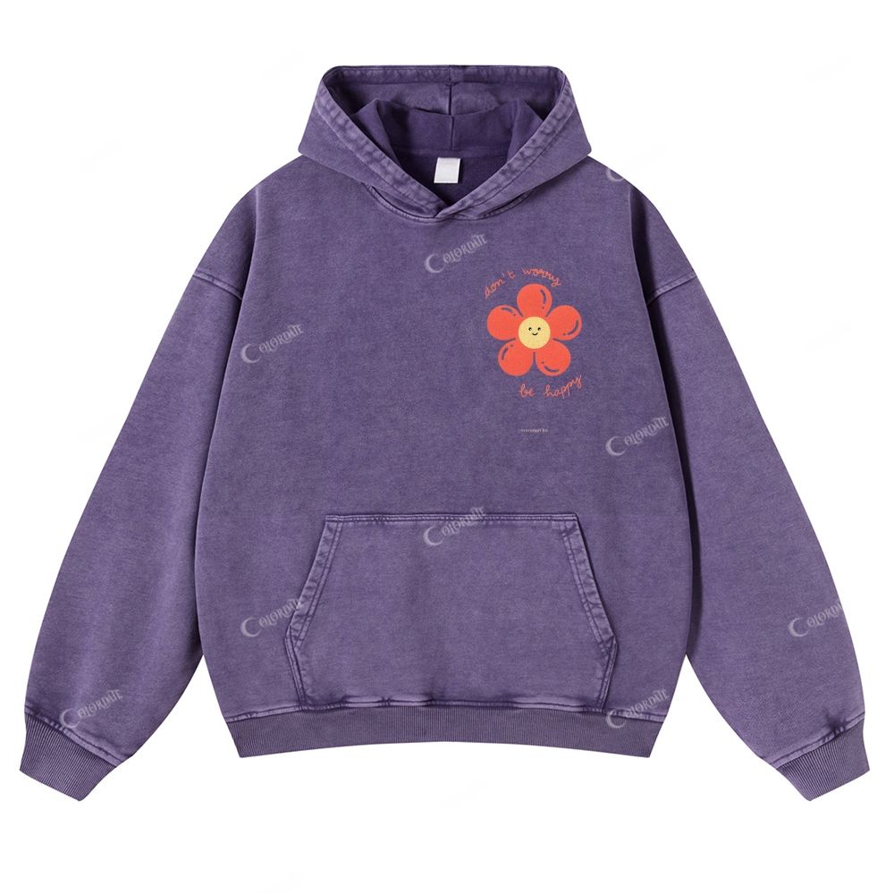 Casual Smiley Flowers Washed Hoodie
