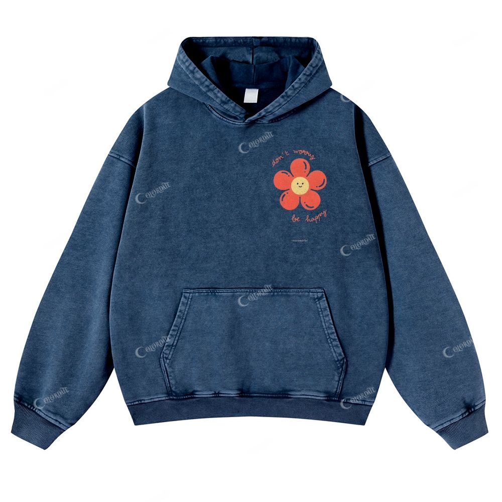 Casual Smiley Flowers Washed Hoodie