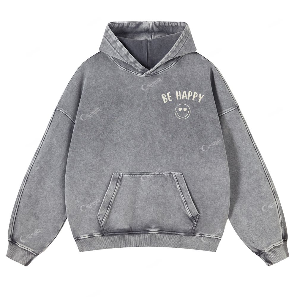 Casual  Be Happy Washed Hoodie