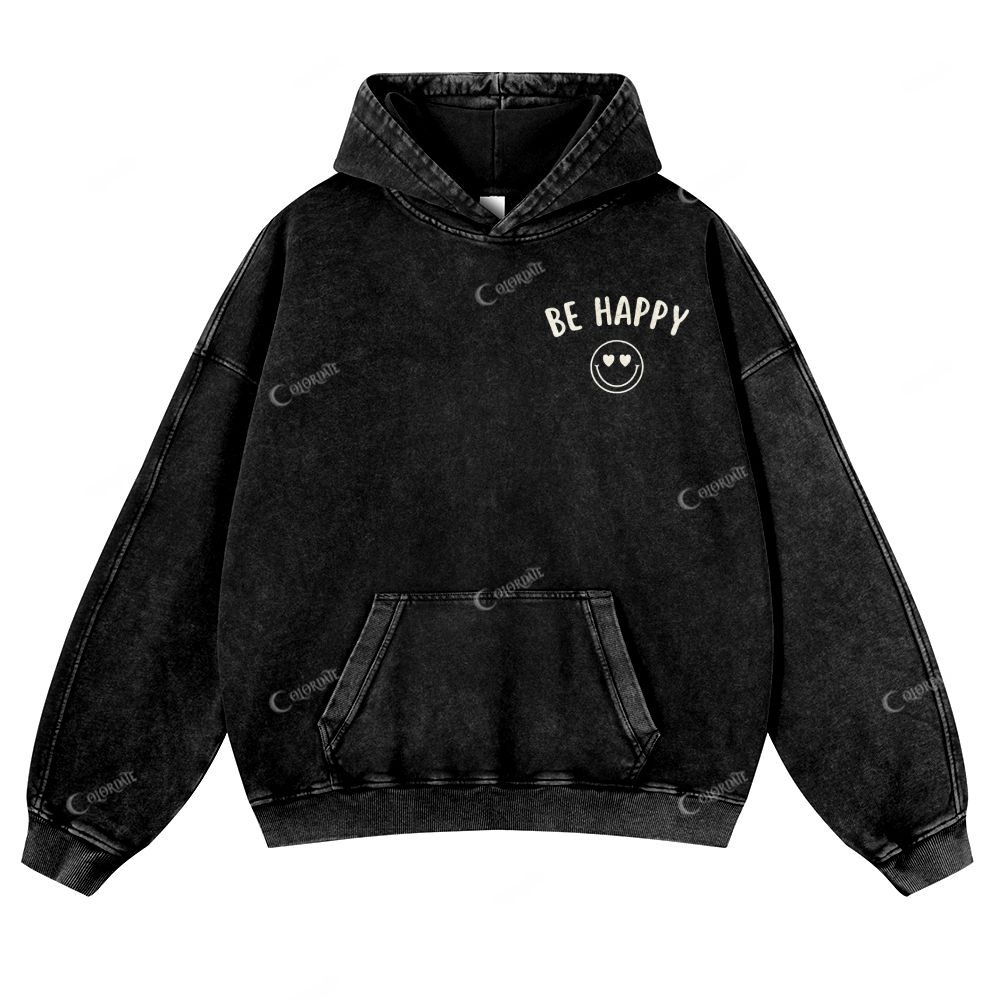Casual  Be Happy Washed Hoodie