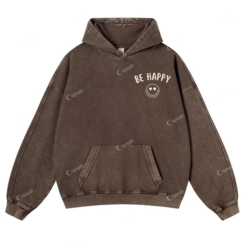 Casual  Be Happy Washed Hoodie