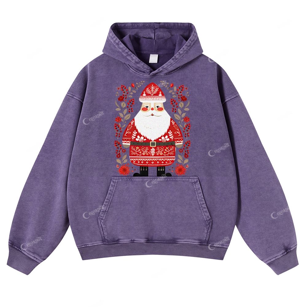 Casual  Santa Claus Washed Hoodie