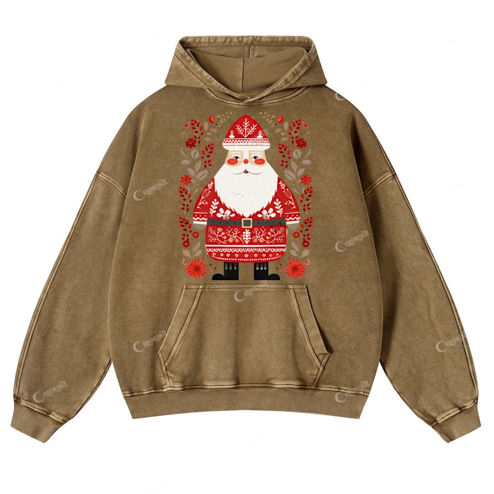 Casual  Santa Claus Washed Hoodie