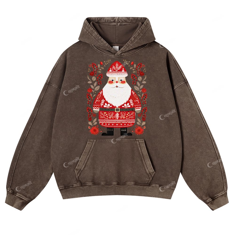 Casual  Santa Claus Washed Hoodie