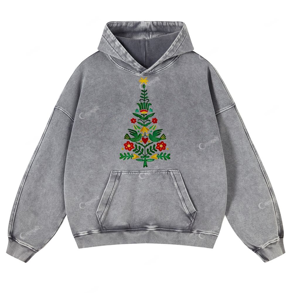 Casual Christmas Tree Washed Hoodie