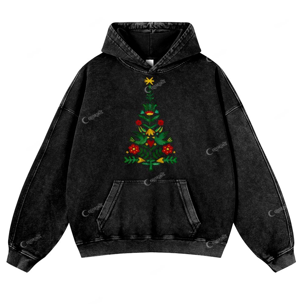 Casual Christmas Tree Washed Hoodie