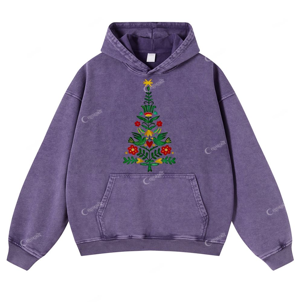 Casual Christmas Tree Washed Hoodie