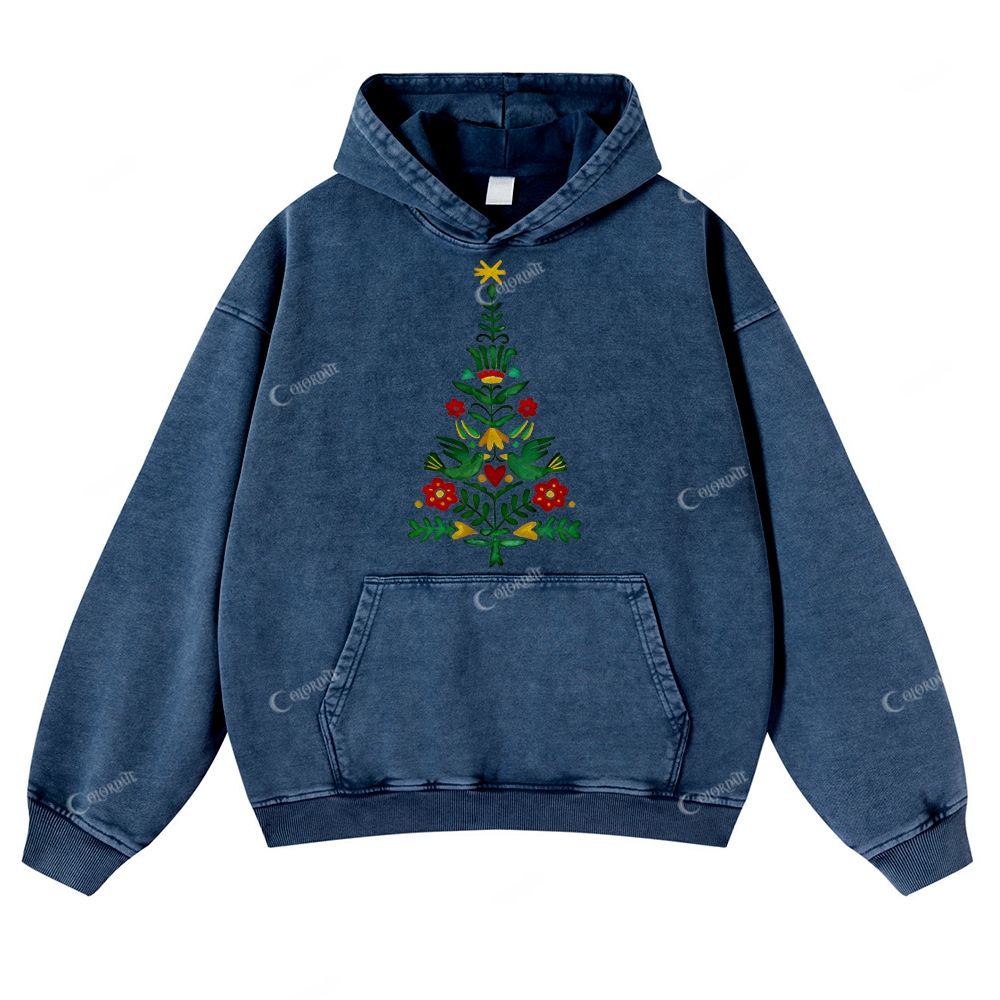 Casual Christmas Tree Washed Hoodie
