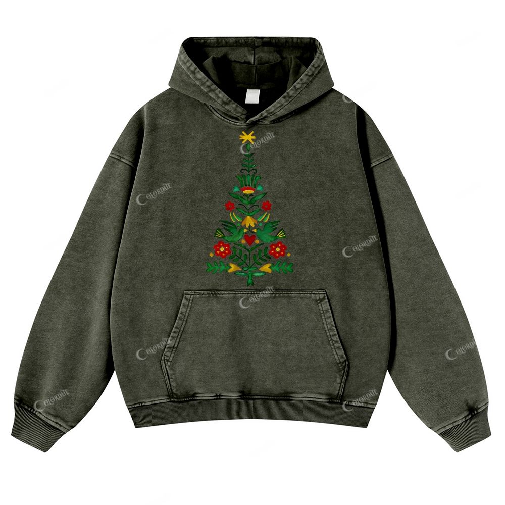 Casual Christmas Tree Washed Hoodie