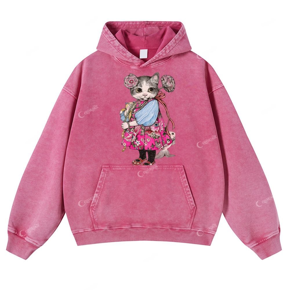 Casual Miss Cat Washed Hoodie