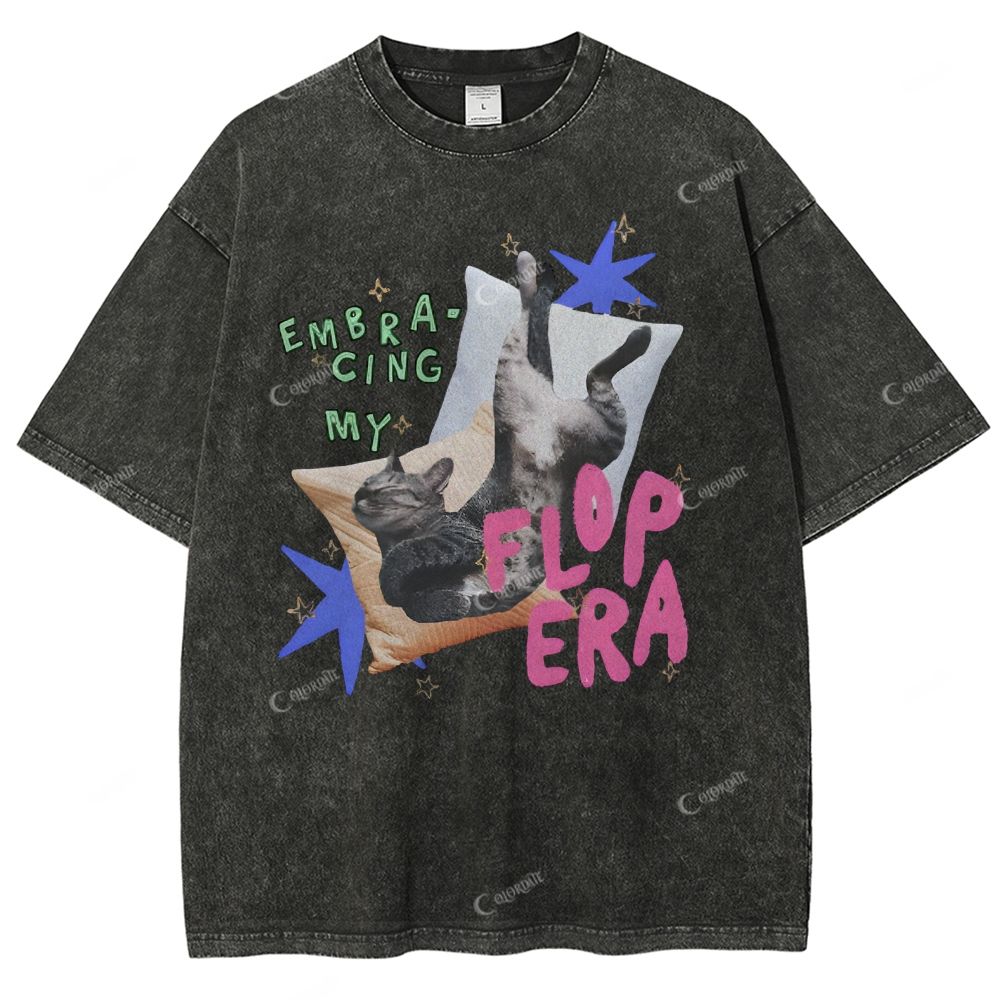 Colordate Unisex Cute Cat Printed Washed Tee