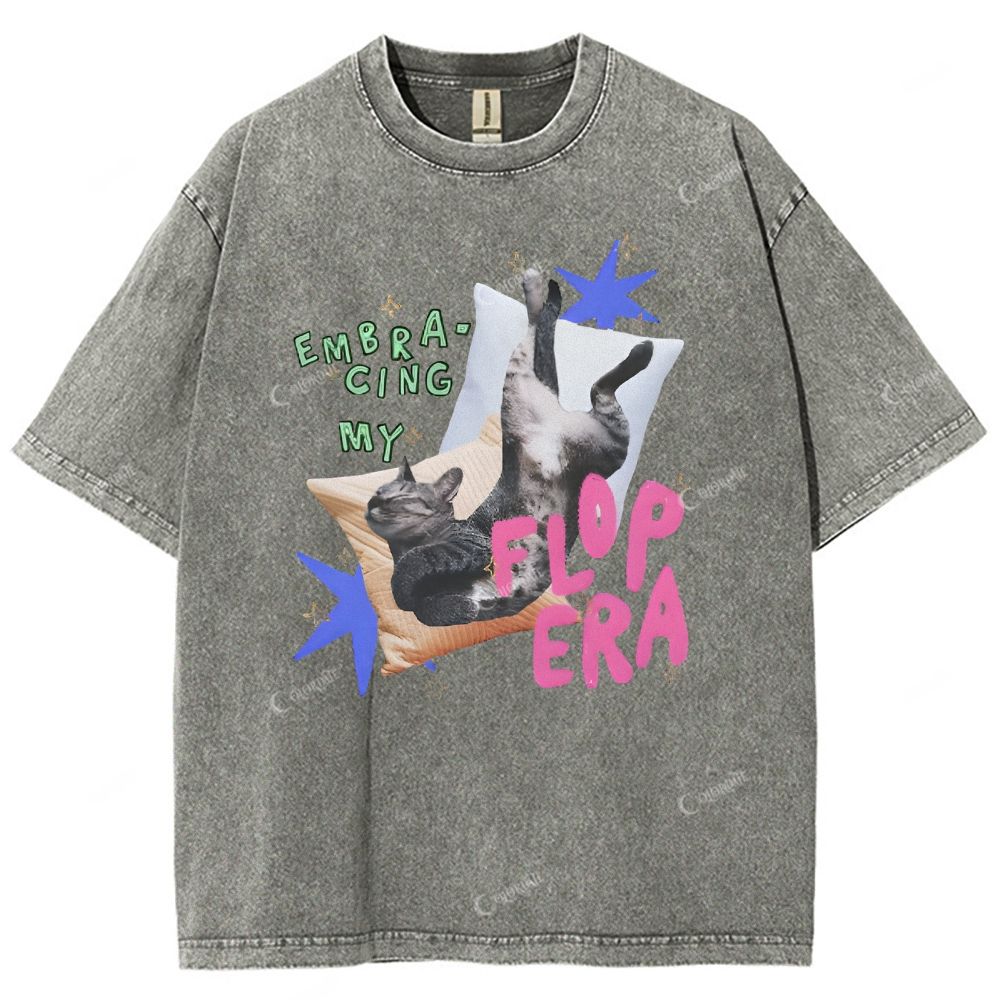 Colordate Unisex Cute Cat Printed Washed Tee