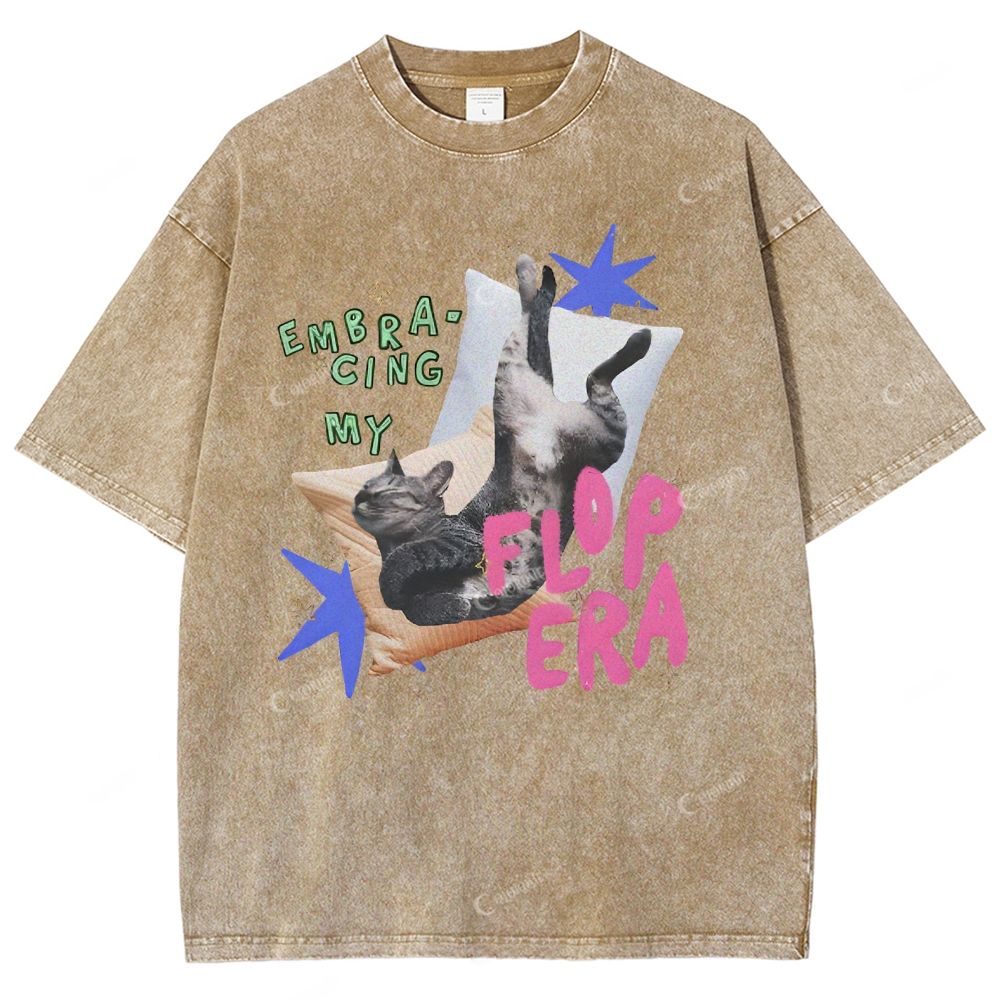 Colordate Unisex Cute Cat Printed Washed Tee