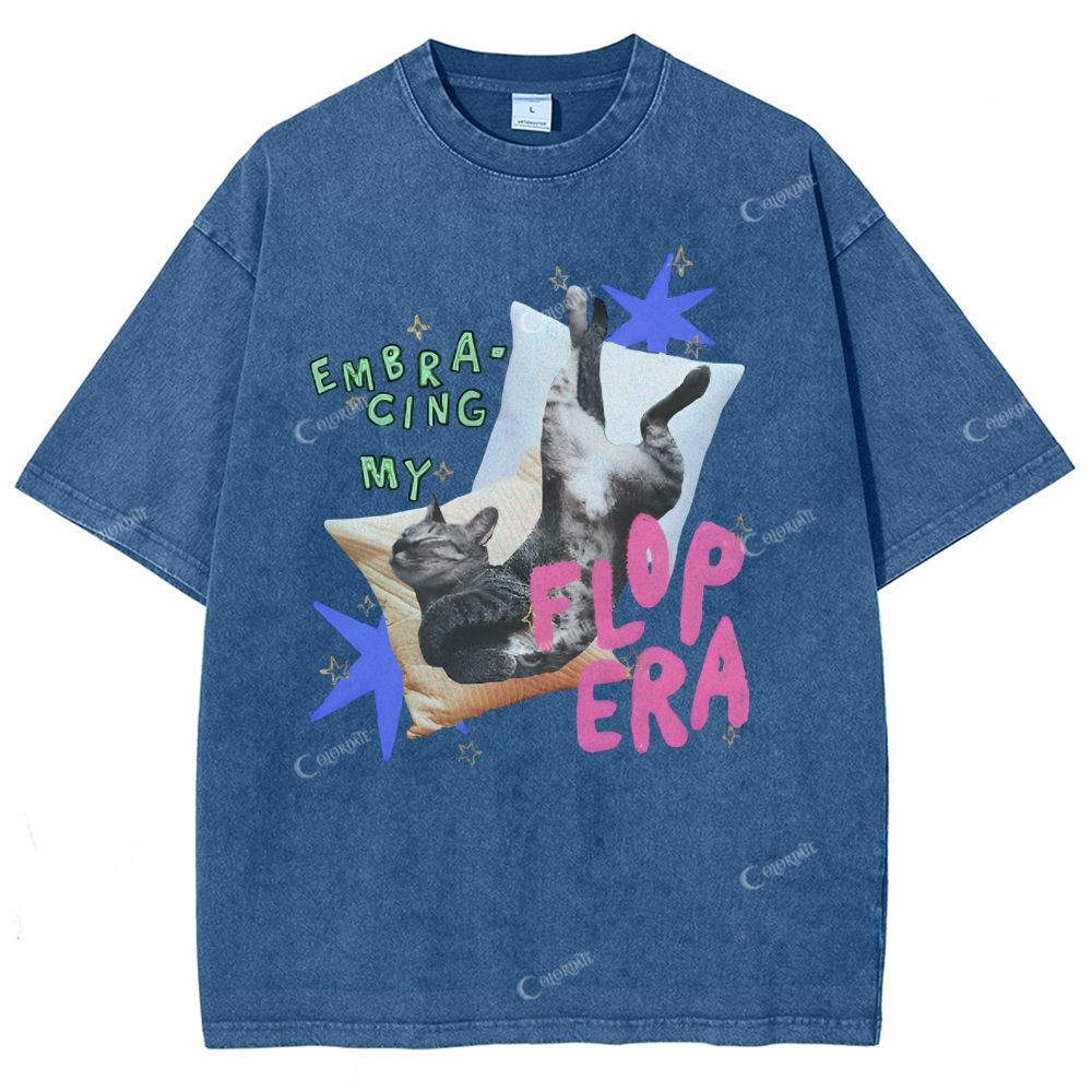 Colordate Unisex Cute Cat Printed Washed Tee