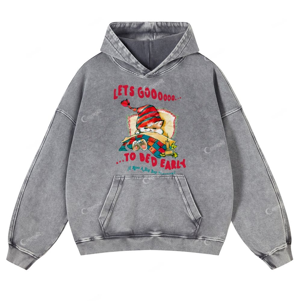 Colordate Sleeping Kitten Print Casual Washed Hoodie
