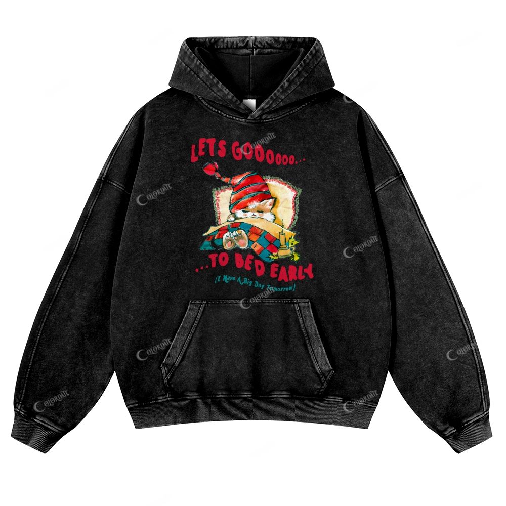Colordate Sleeping Kitten Print Casual Washed Hoodie