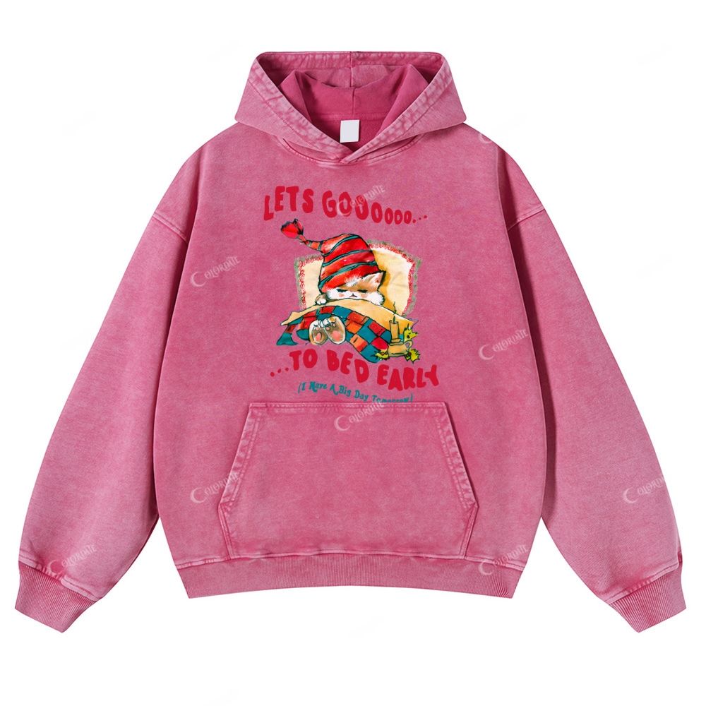 Colordate Sleeping Kitten Print Casual Washed Hoodie