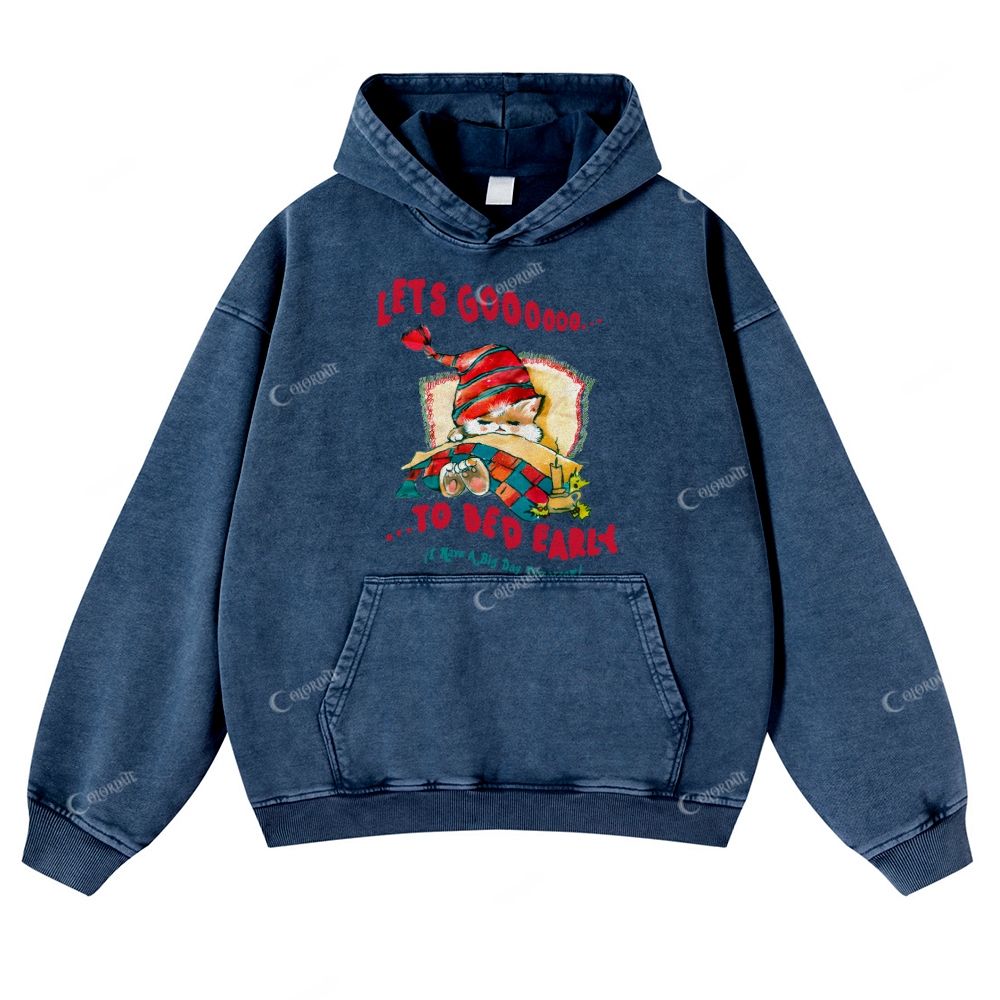 Colordate Sleeping Kitten Print Casual Washed Hoodie