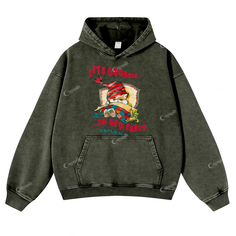 Colordate Sleeping Kitten Print Casual Washed Hoodie