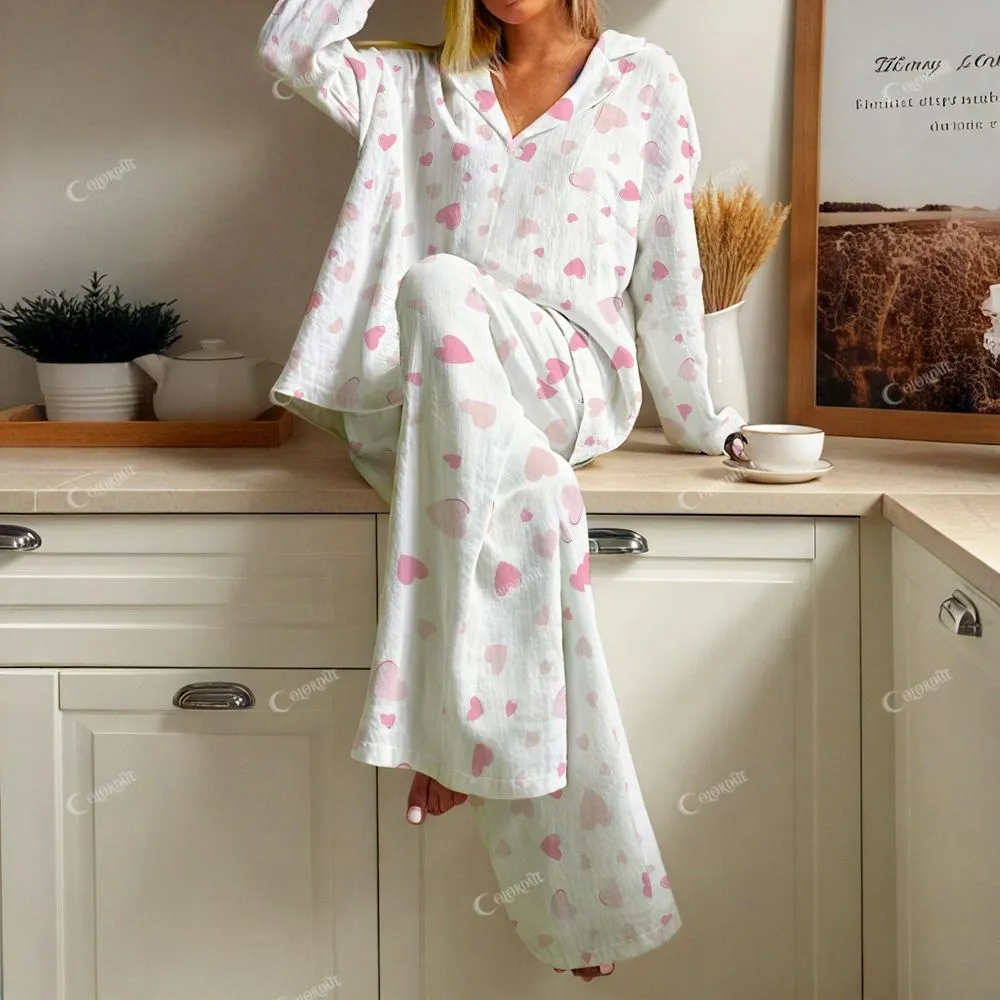 Custom Beating Little Heart Women's Cotton Cardigan Homewear Set