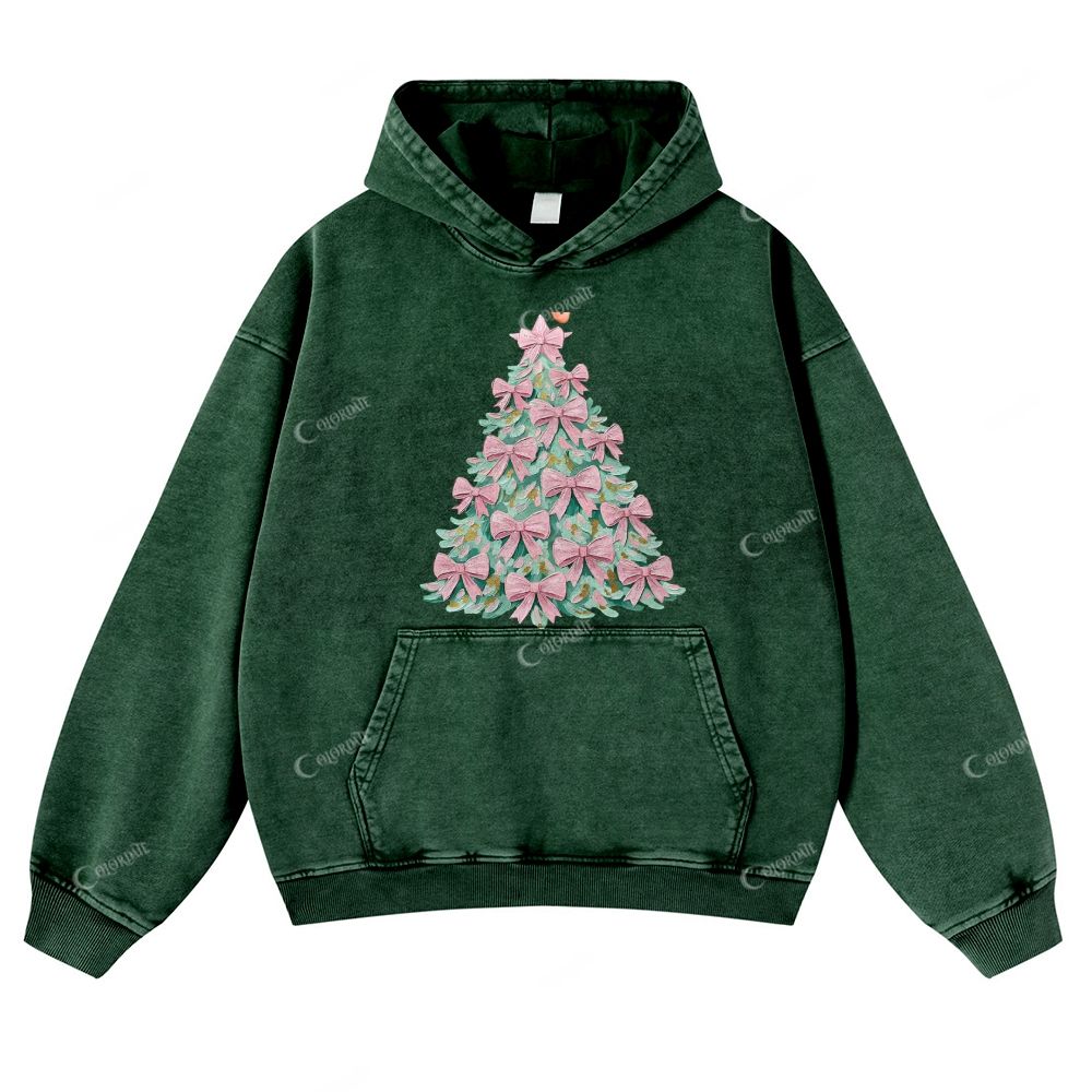 Casual Brush Strokes Christmas Tree Washed Hoodie