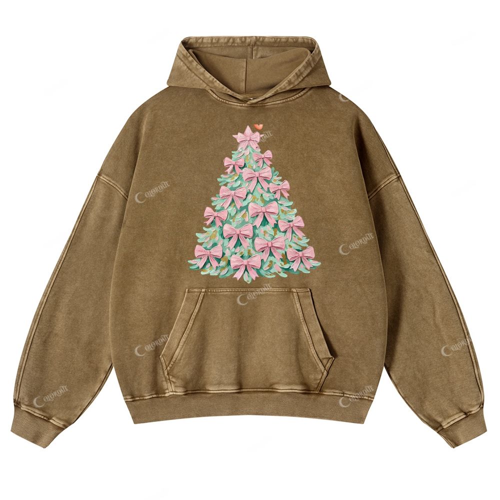 Casual Brush Strokes Christmas Tree Washed Hoodie