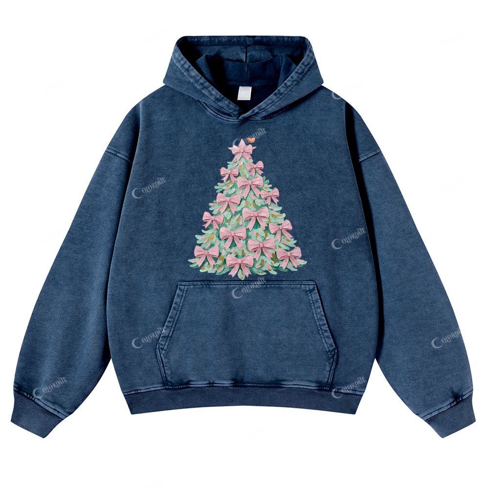 Casual Brush Strokes Christmas Tree Washed Hoodie