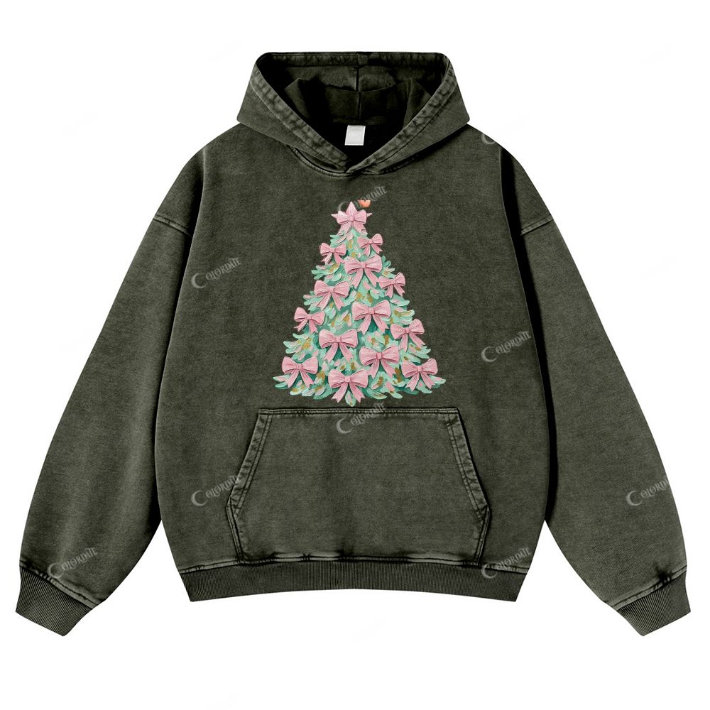 Casual Brush Strokes Christmas Tree Washed Hoodie