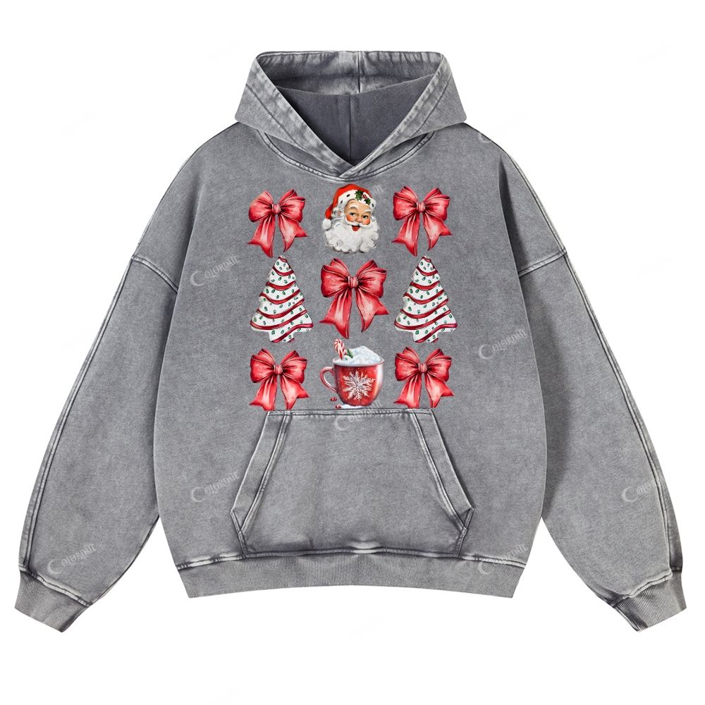 Casual Red Christmas Tree Washed Hoodie