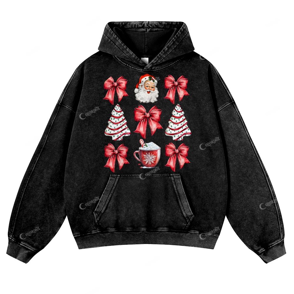 Casual Red Christmas Tree Washed Hoodie