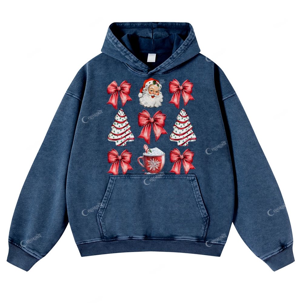 Casual Red Christmas Tree Washed Hoodie