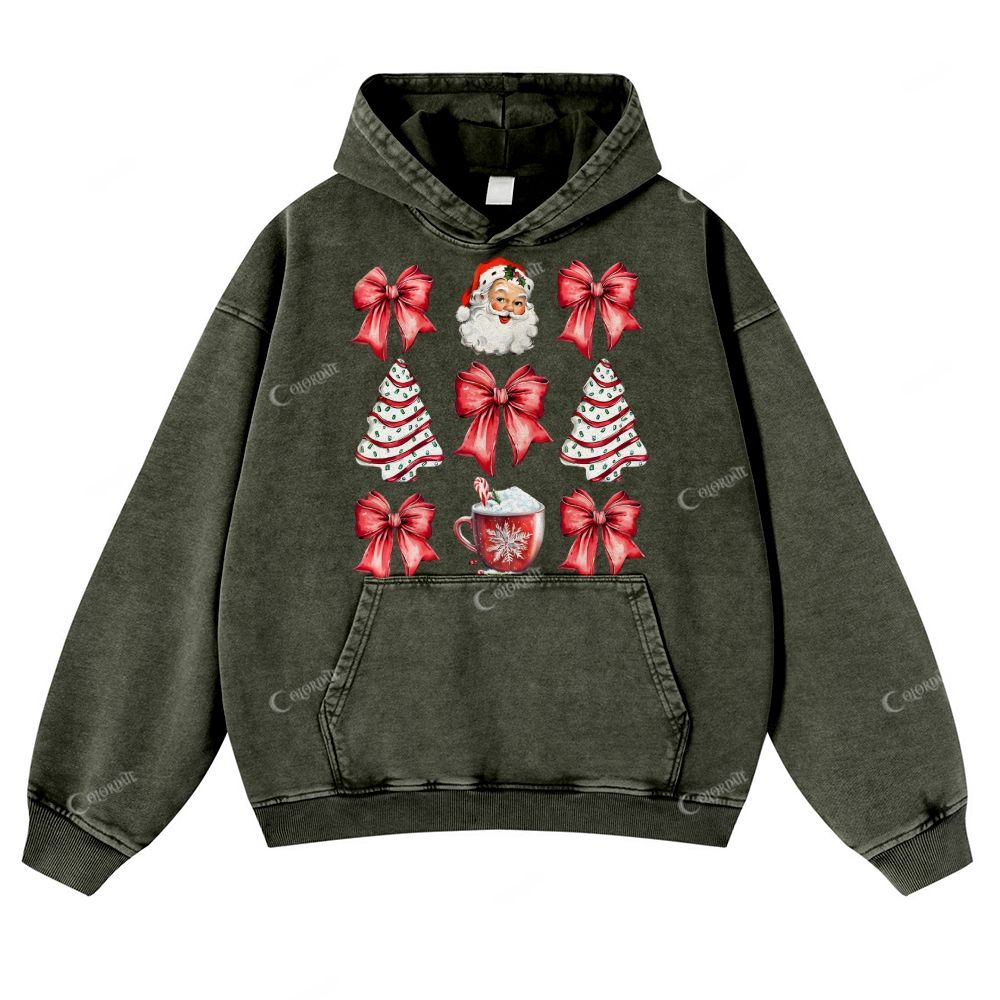 Casual Red Christmas Tree Washed Hoodie
