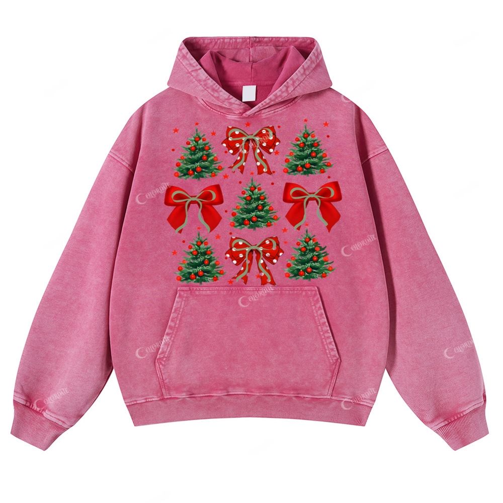 Casual Decorate Christmas Tree Washed Hoodie