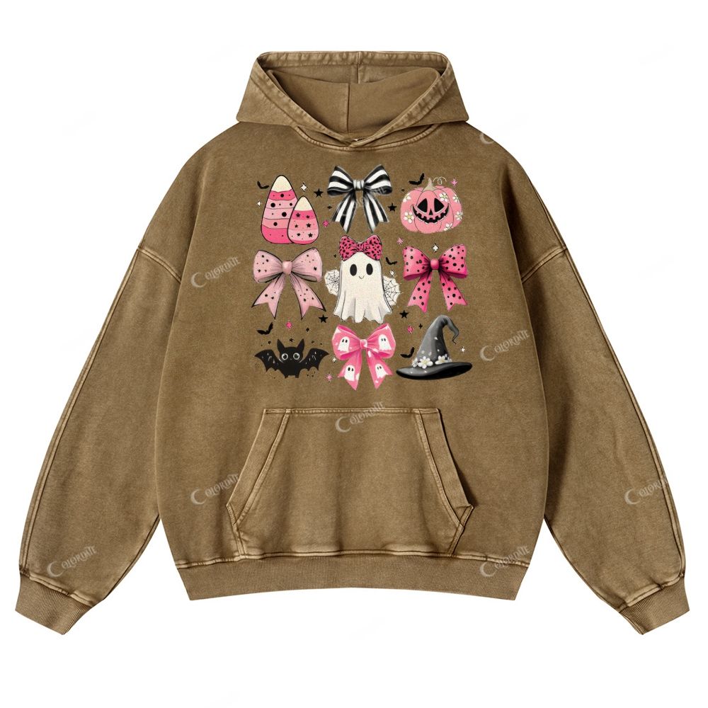 Casual Halloween Tail  Washed Hoodie