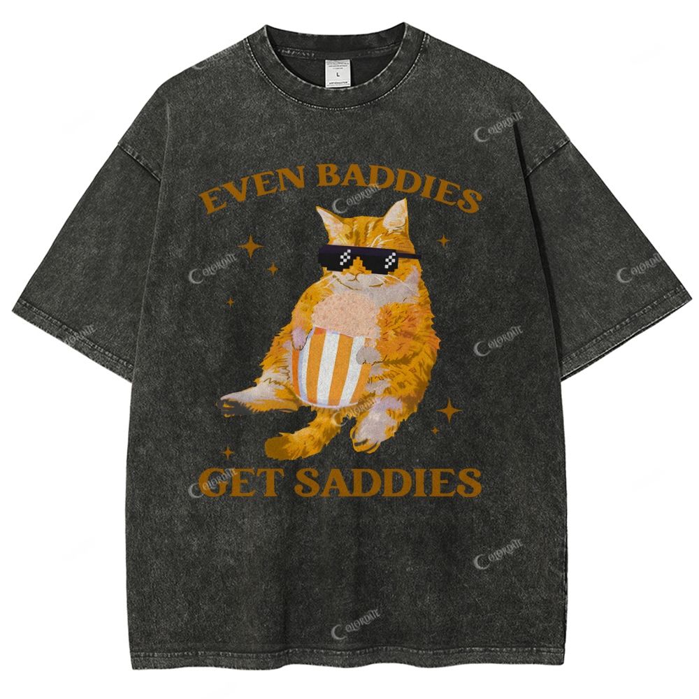 Colordate Unisex Cute Cat Printed Washed Tee