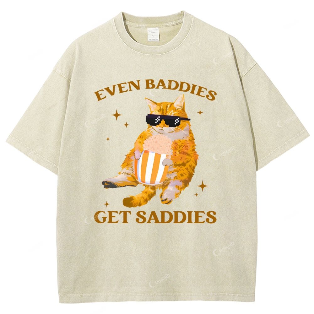 Colordate Unisex Cute Cat Printed Washed Tee