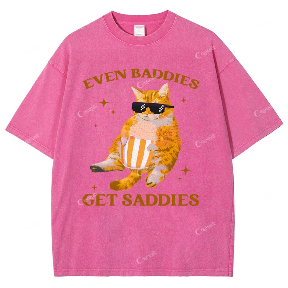 Colordate Unisex Cute Cat Printed Washed Tee