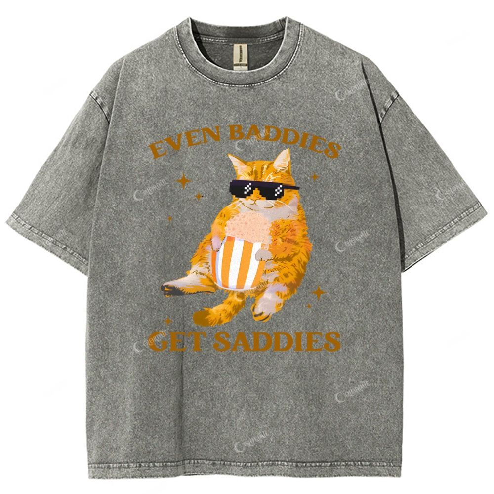 Colordate Unisex Cute Cat Printed Washed Tee