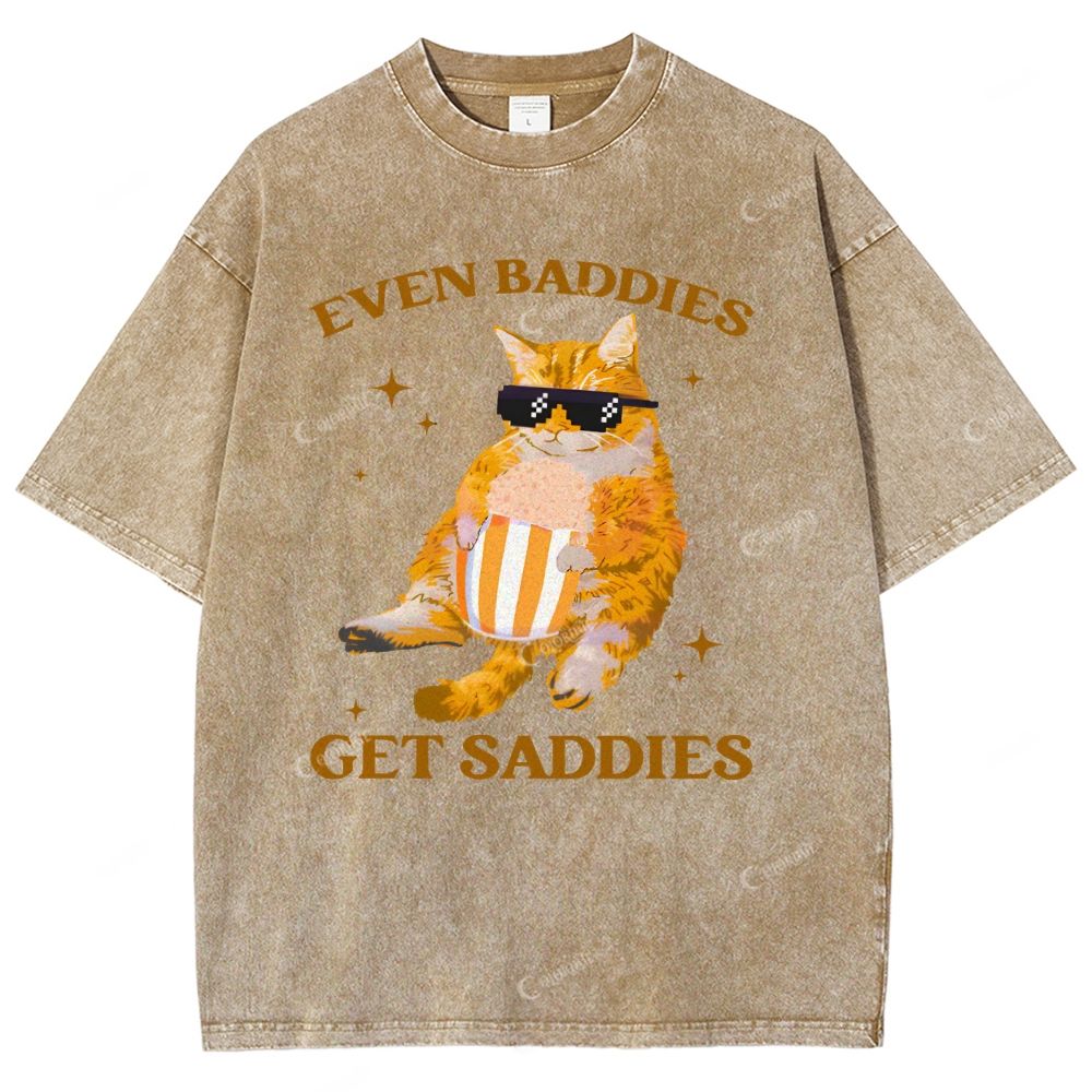 Colordate Unisex Cute Cat Printed Washed Tee