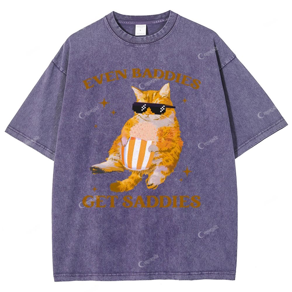 Colordate Unisex Cute Cat Printed Washed Tee