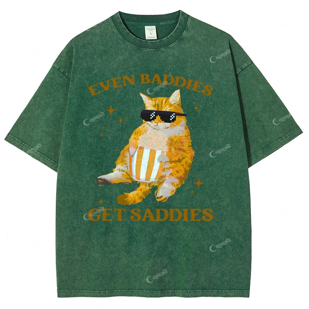 Colordate Unisex Cute Cat Printed Washed Tee