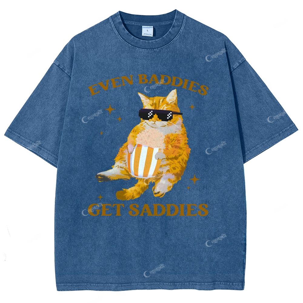 Colordate Unisex Cute Cat Printed Washed Tee