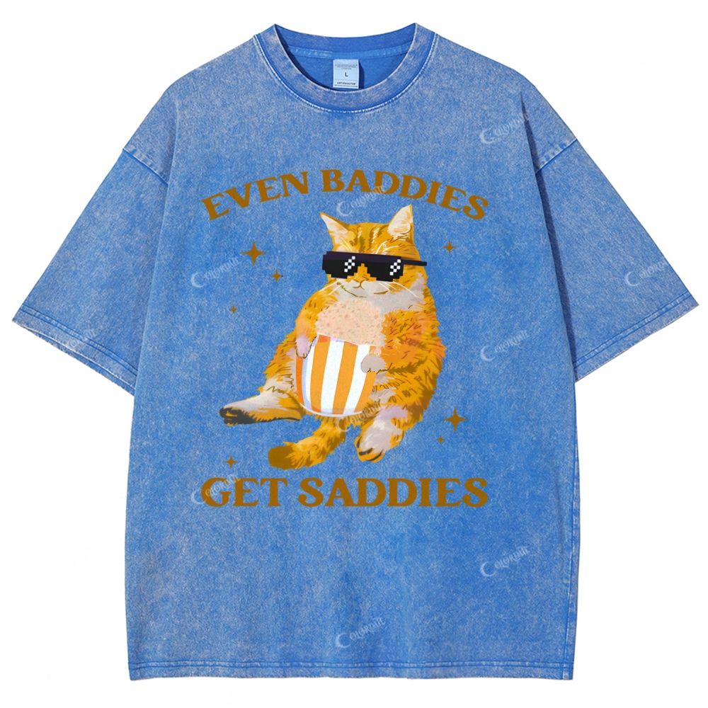 Colordate Unisex Cute Cat Printed Washed Tee