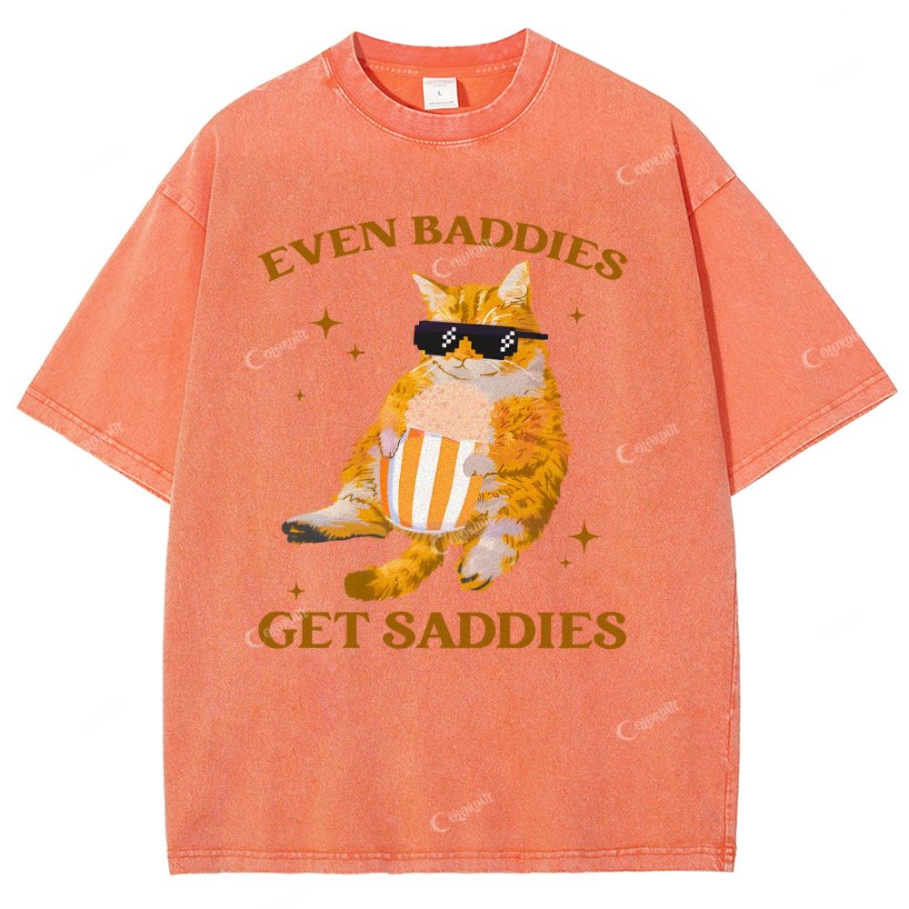 Colordate Unisex Cute Cat Printed Washed Tee