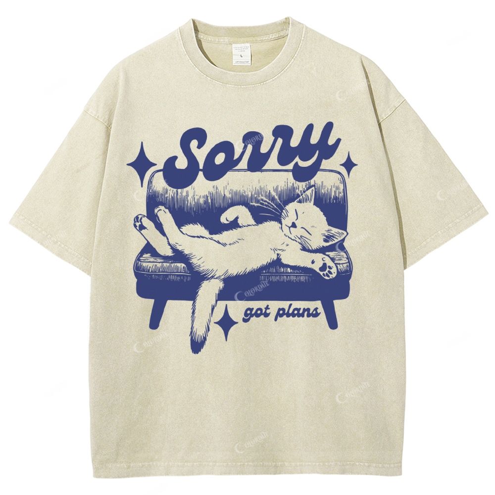 Colordate Unisex Cat Printed Washed Tee